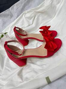 New Elegant High Heel Bowknot Sandals, Suitable For Teenage Girls&Young Girl, Thoughtful Gift For Romantic Party, Wedding, Daily Wear - Red - View 5