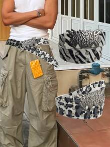 Vintage Leopard Print Dual Exhaust Hole Men's Belt, Punk Rock Cyber Flame Cowboy Elements, Versatile For Sweatshirt, Jeans, Suitable For Daily And Holidays