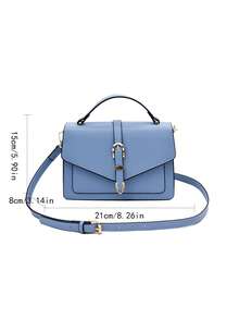 皮革带扣翻盖手提包和斜挎包 - 淺藍色 - 查看 8