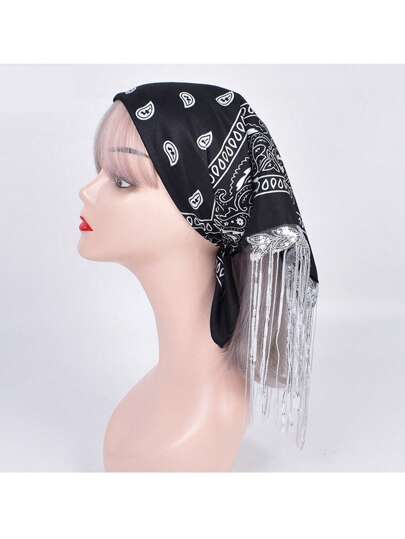 1 peça grande bandana com franjas paisley, lenço jeans para dança de rua hip hop, acessório para festa, faixa de cabeça casual e cachecol multifuncional para decoração de cabeça