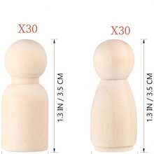 60Pcs Wooden Peg Dolls Unfinished Wood Peg People Unpainted Wood Figures Decorative For DIY Painting Arts Crafts Projects Wedding Decorations - 60Pcs - View 2