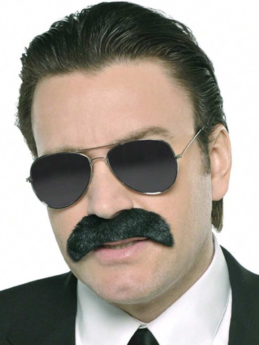2PCS Good Fella Black Moustache + Glasses Set, Fits Most Teens And Adults - Perfect For Wacky Parties Cotume Prpo & Stage Performances Small Gifts - Multicolor - View 1