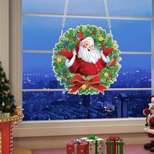 1 pièce Pendentif de peinture de diamant en acrylique du Père Noël - Art cristallin à forme spéciale en 5D DIY, kit de décoration murale et de porte de Noël