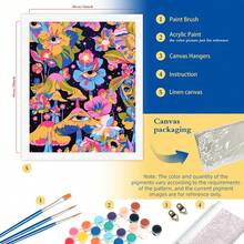 1 幅数字画花朵眼睛丙烯颜料画朋友礼物手绘帆布画初学者帆布家居装饰画 40x50 厘米/16x20 英寸无画框