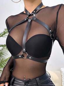 Women's Black Fashion Pentagram With Rivets Decorative Chest Shaping Belt Caged Chest Girdle Gothic Chest Girdle Rivets Caged Bra Valentine's Day Gift Mardi Gras Costume Accessories Sexy Lingerie Sling