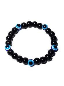 1pc Retro Evil's Eye Stretch Bracelet For Men 8mm Black Tourmaline Protection Bracelet, Emotional Balance, Positive Energy Healing Meditation Jewelry - Multicolor - View 4