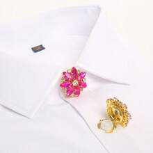 2 أزرار أكمام جذابة بغطاء الزر مزينة براينستون على شكل زهرة لأزرار أطراف القميص بدون خياطة، متعدد الألوان لبدل الأعمال والفساتين والبدلات الرسمية والملابس، هدية عيد الميلاد