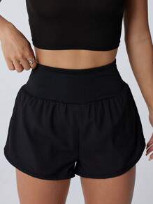 Women's Double-Layer Sports Shorts With Phone Pocket - Soft Workout Shorts, Safe And Chafe-Free, Suitable For Gym, Running And Training, Elastic Waistband, Lightweight Design, Essential For Spring/Summer/Autumn, Fitness Accessory, Sports Style, Comfortable Fit