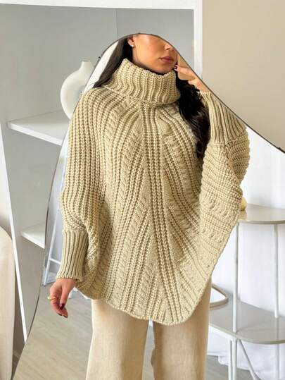 Poncho Sobreposição Tricot Feminino Capa Moda Lançamento  Simples  elegante  Tecido tipo lã  Ponto em cabo  Malhado  Assimétrico