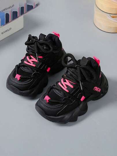 1 Pair Soft-Sole Anti-Slip Fashion Versatile Casual Outdoor Breathable Chunky Sneakers For Little Girls, Suitable For Spring And Autumn