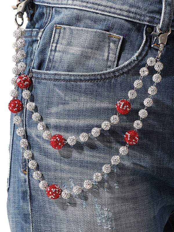 1pc Fashionable Street-Style Handmade Crystal & Rhinestone Beaded Double-Layer Waist Chain, Suitable For Men And Women, Everyday Wear