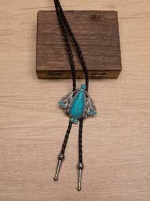 1pc Boho Style Turquoise Cross Bolo Tie Necklace, Long Y-Shaped Chain