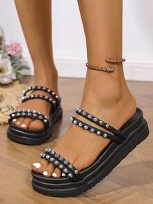2024 Spring New Arrival Plus Size Women's Shoes, EU Style Thick Sole Outdoor Beach Sandals - Black - View 6
