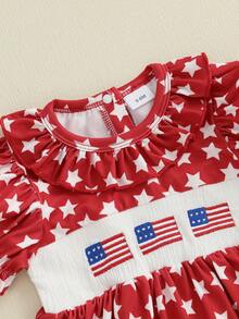 4th Of July Baby Girl Outfit Newborn Bubble Romper American Flag Bodysuit Fourth Of July USA Summer Clothes - Red - View 6