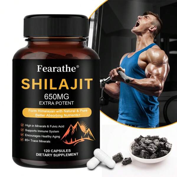 Shilajit Supplement - With High In Minerals And Fulvic Acid - Supports Mood Relaxation & Immunity - 120 Capsules