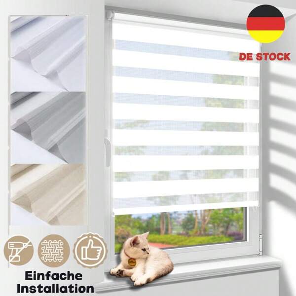 CELESTA Doppelrollo Schnurzugrollos mit Kindersicherung, einfach zu montieren, dreischichtige Lichtsteuerung, geeignet für Tag und Nacht, transparente Verdunkelungsrollos, die das Haushaltslicht filtern, einfach zu montieren. Option Breite = Stoffbreite + 4cm