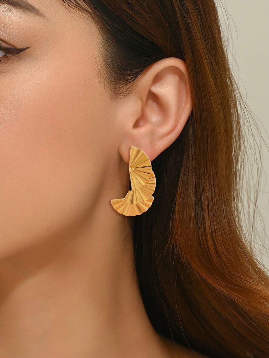 1 Pair Minimalist Fashion Personalized Exquisite Fan-Shaped Tassel Stainless Steel Earrings, Suitable For Women's Daily Commute Outfit/Party Wear Jewelry/Holiday Gift