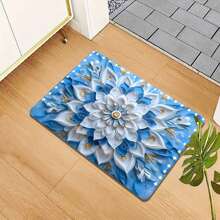 1 Stück Boho Vintage blau florales Muster Teppich, Polyester Eingangsmatte, rutschfest und strapazierfähig, maschinenwaschbar, pflegeleicht, geeignet für Wohnzimmer, Schlafzimmer, Waschküche, Heimdekoration, für den vielseitigen Innen-/Außenbereich
