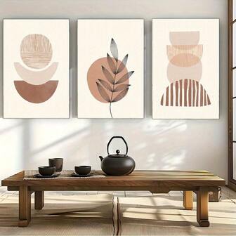 3 件帆布墙画，适合各种室内装饰的时尚墙贴，几何植物墙画，几何抽象艺术，植物艺术，客厅、咖啡厅、家庭和宿舍墙面装饰，酒吧