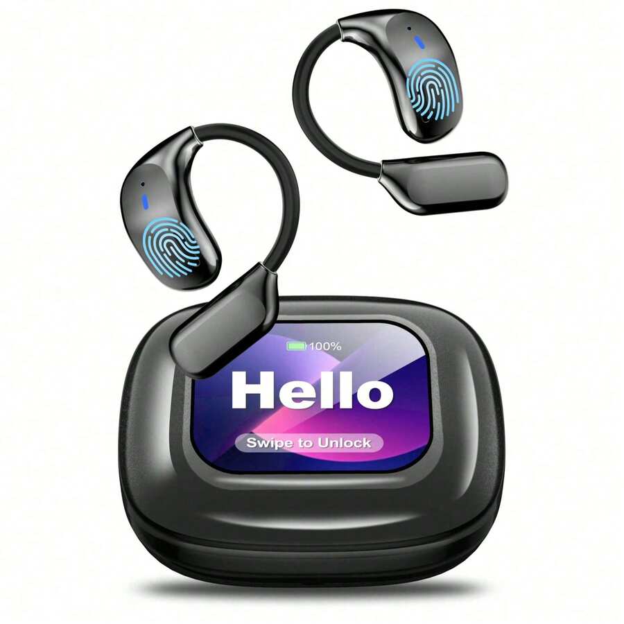 AI Language Translation Earbuds, LCD Touch Screen OWS Real-Time Translator One-Year Free Subscription Included For 144 Languages & Accents Translation Device Earphones - 黑色 - 查看 1