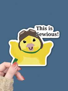 1/3pcs "This Is Sewious" Humorous Stickers, Adorable Yellow Chick With Green Scarf & Goggles, Pilot-Themed Design, Decorate Your Laptop, Water Bottle, Journal, Skins, Guitars, Helmets, Office Supplies, School, Skateboards, Luggage, And Other Funny Decal,School Supplies,Back To School