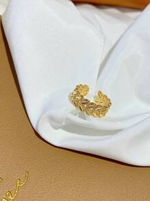 1pc Fashionable Minimalist Adjustable Open Ring For Women, Hollow Wheat Design