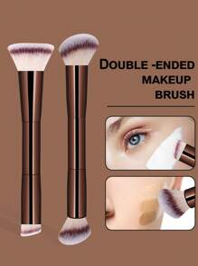 2 piezas Pinceles de maquillaje profesionales de doble cabeza, pincel para polvos, pincel para rubor, herramientas cosméticas, fibras suaves, fácil de transportar, pincel de viaje