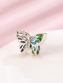 A Green Butterfly Bead Gift With Zirconia Wings - Silver - View 3