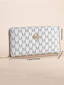 1 件女士复古拉链长钱包大号花卉双拉链手机包多功能时尚手提包大钞隔层女士迷你钱包钱包腕包钱包钥匙扣 - 白色 - 查看 4