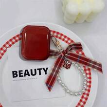 Keychain,Lanyard Wine Red Solid Color Bowknot Pendant, Shockproof Protective Case Compatible With Apple Bluetooth Earphones