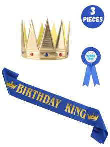 Set de 3/1 pieza Tirantes de cumpleaños feliz, insignia de niño y niña, gorro de rey, decoración de fiesta de cumpleaños de princesa, perfecto para fiestas de cumpleaños de niños y niñas, regalo ideal para fiestas de cumpleaños