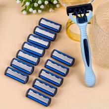 Barbeador de Segurança Manual Masculino, Lâminas de Aço Inoxidável de 6 Camadas, Removedor de Pelos, Cabeça de Barbear Substituível