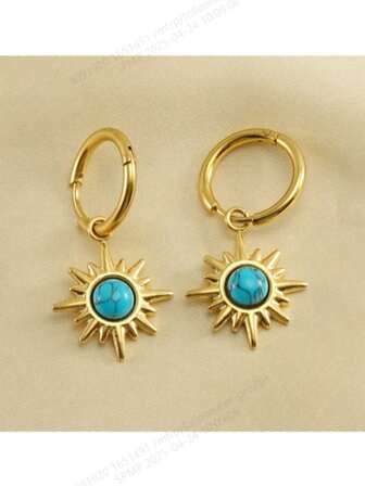 新款绿松石耳环，波西米亚风设计，简约复古耳环，跨界欧美