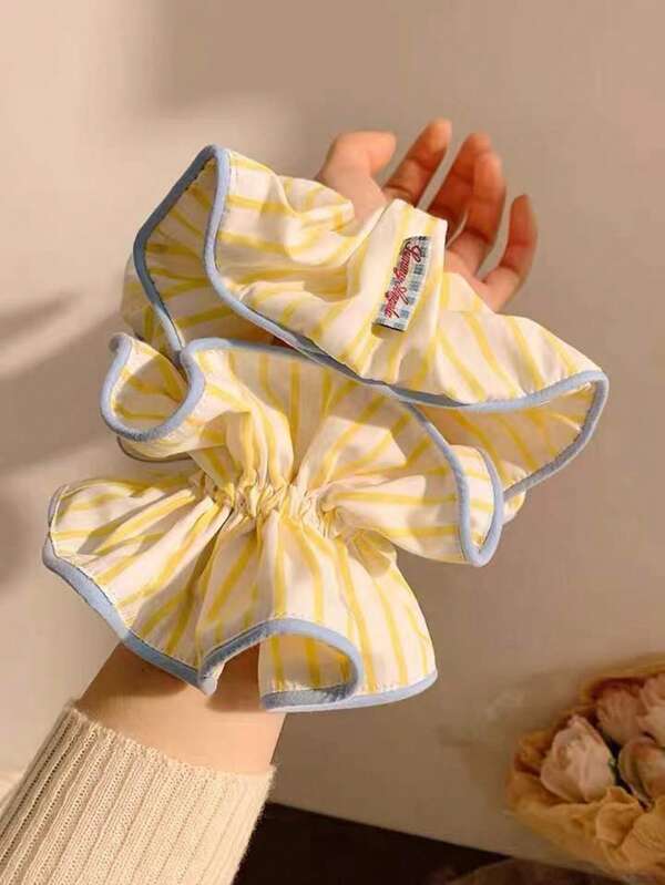 1pc Yellow Lemon Ditsy Floral Pattern Scrunchie For Girls, Summer Waist Elastic Hair Accessory