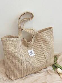 Túi Tote Vải Nhung Mới Thời Trang Tối Giản Dung Tích Lớn, Đơn Giản, Thời Trang, Túi Vải Nhung In Họa Tiết Bãi Biển - trắng - Xem 3