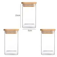 Frasco de almacenamiento de vidrio con tapa cuadrada de bambú, recipiente hermético transparente para granos de café, cereales, frutos secos