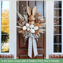 1pc Spring Party-Themed 2D Banner, A Lively Choice! Easter-Themed 2D Door Decor With Cute Wooden Bunny & Eggs, Surrounded By Straw Wreath And Plaid Ribbon, Creating A Warm Holiday Vibe, Unique Design To Refresh Your Home