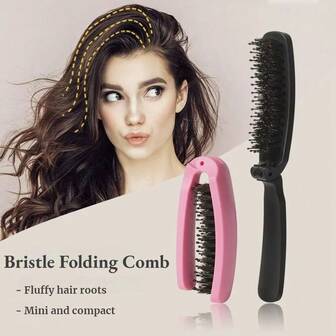 1 琥珀折叠梳 复古仿猪鬃毛 防静电 不伤头皮 便携式旅行梳 居家办公携带小梳子 美发工具