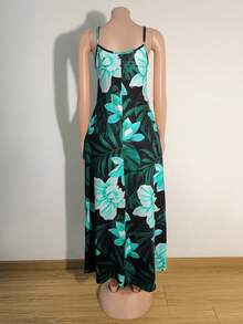 Plus Size Summer Holiday Floral & Leaf Print Dress Elegant Vacation Party - Multicolor - View 2