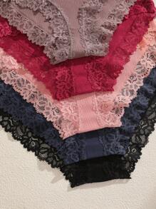 Set de 5 bragas de ropa interior femenina con encaje y diseño minimalista, de bajo corte, respirables y cómodas con estilo romántico francés