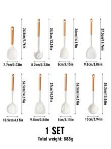 1pc/8pcs Wooden Handle Silicone Utensil Set, Non-Stick Cookware, Silicone Spatula, Wooden Spatulas, Soup Ladle, Rice Paddle, Kitchen Gadgets, Heat-Resistant &
