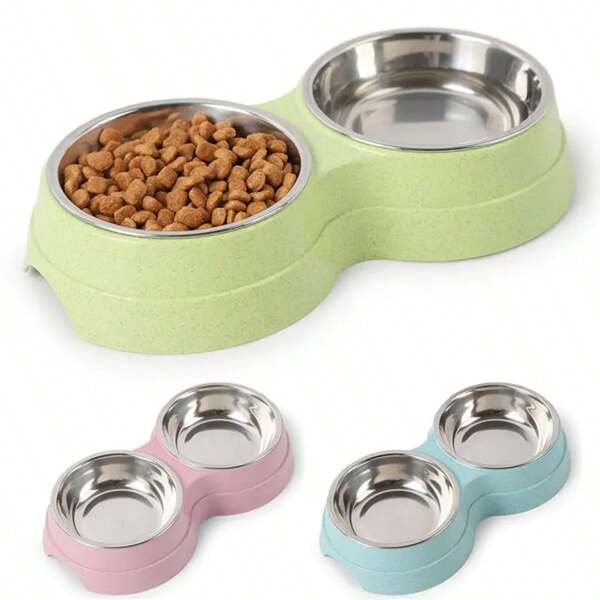 Tazones dobles de acero inoxidable para perros y gatos - Base antideslizante - Perfectos para comida y agua - Fáciles de limpiar