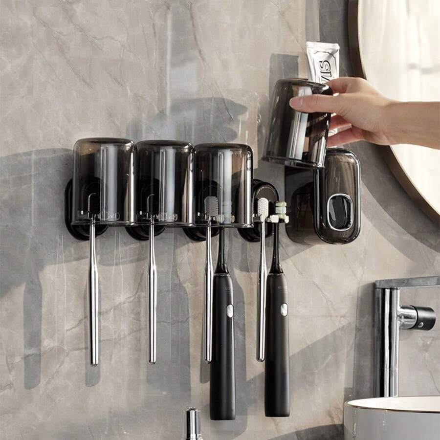 Zahnbürstenhalter Aufbewahrungsregal für Bad, Wandmontage ohne Bohren, Zahnbürstenhalter, Mundspülbecherhalter