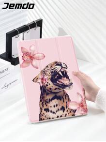 Fierce Animals Leopard And Floral Print Pattern Tablet Protective Case, Compatible With IPad 10.2 Inch, IPad Pro 11 2021/2020/10th Gen, Mini 4/5/6, Galaxy Tab A8 10.5 Inch 2022, Matepad 10.4/Tab, With Pencil Slot, Anti-Fall, Tablet Stand Case, Supporting Auto Sleep/Wake