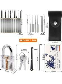 Set de 24 piezas para abrir cerraduras con candado transparente e instrucciones detalladas - Kit profesional de ganzúas para principiantes y expertos - Gadgets portátiles para hombres para seguridad y entrenamiento
