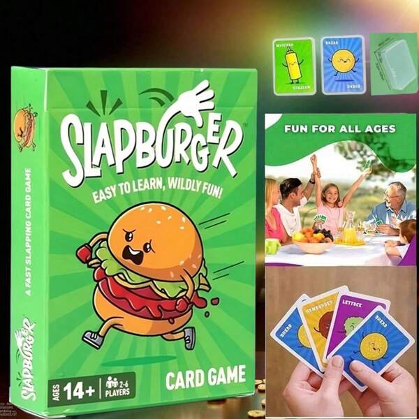 SLAP BURGER Juego de cartas estratégico - Un juego de mesa interactivo, de ritmo rápido y de rol para familias de 2 a 6 jugadores, 15 minutos con cartas de papel, adecuado para fiestas, noches de juegos, campamentos y otras ocasiones, apropiado para amantes de la comida y mayores de 14 años