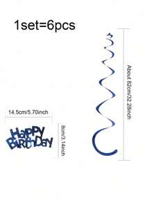 6pcs Birthday Party Hanging Swirl Decoration, Metallic Blue Hanging Decoration For Birthday Party,Christmas