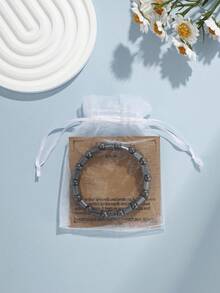 1PC Hematite Bracelet Balance Bracelet For Men Women, Handmade Natural Gemstone Beaded Stretch Elastic Healing Bracelets, Gifts For Families/Friends/Lovers - Black - View 9