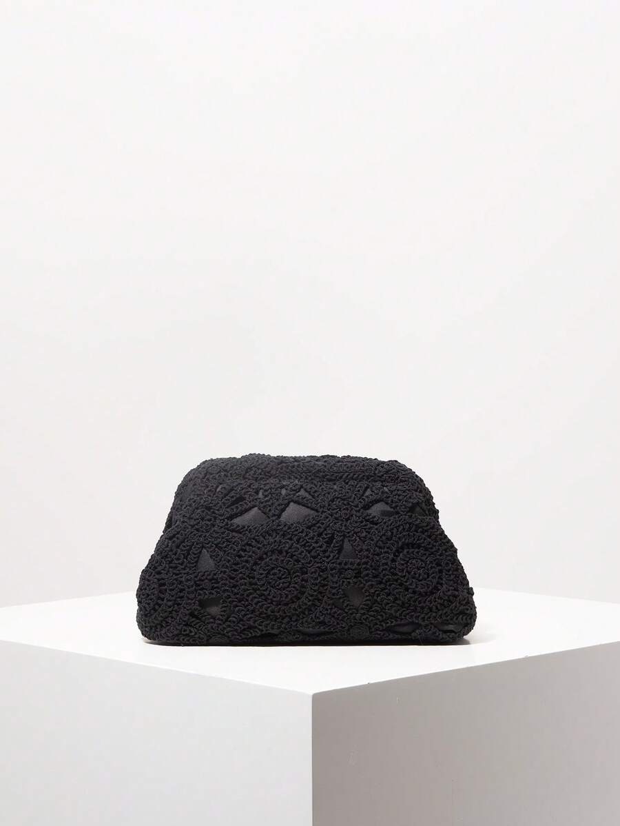 Bolso de embrague de ganchillo con patrón hueco, bolso de playa bohemio, set de ganchillo, artículos indispensables para viajar, atuendos de vacaciones para mujeres, artículos de boda, bolso de graduación, billetera casual de vacaciones (patrón aleatorio)