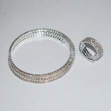 Set de 2 piezas de brazalete y anillo con decoración de diamantes, estilo minimalista de moda adecuado para mujeres, uso diario, formal, de fiesta y como regalo
